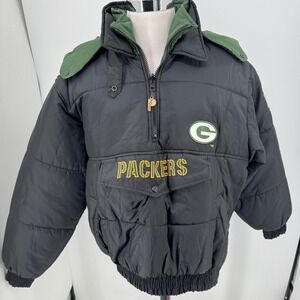 Pro Player Green‎ Bay Packers Coat MENS Reversible 1/2 Zip Hooded Pullover XL